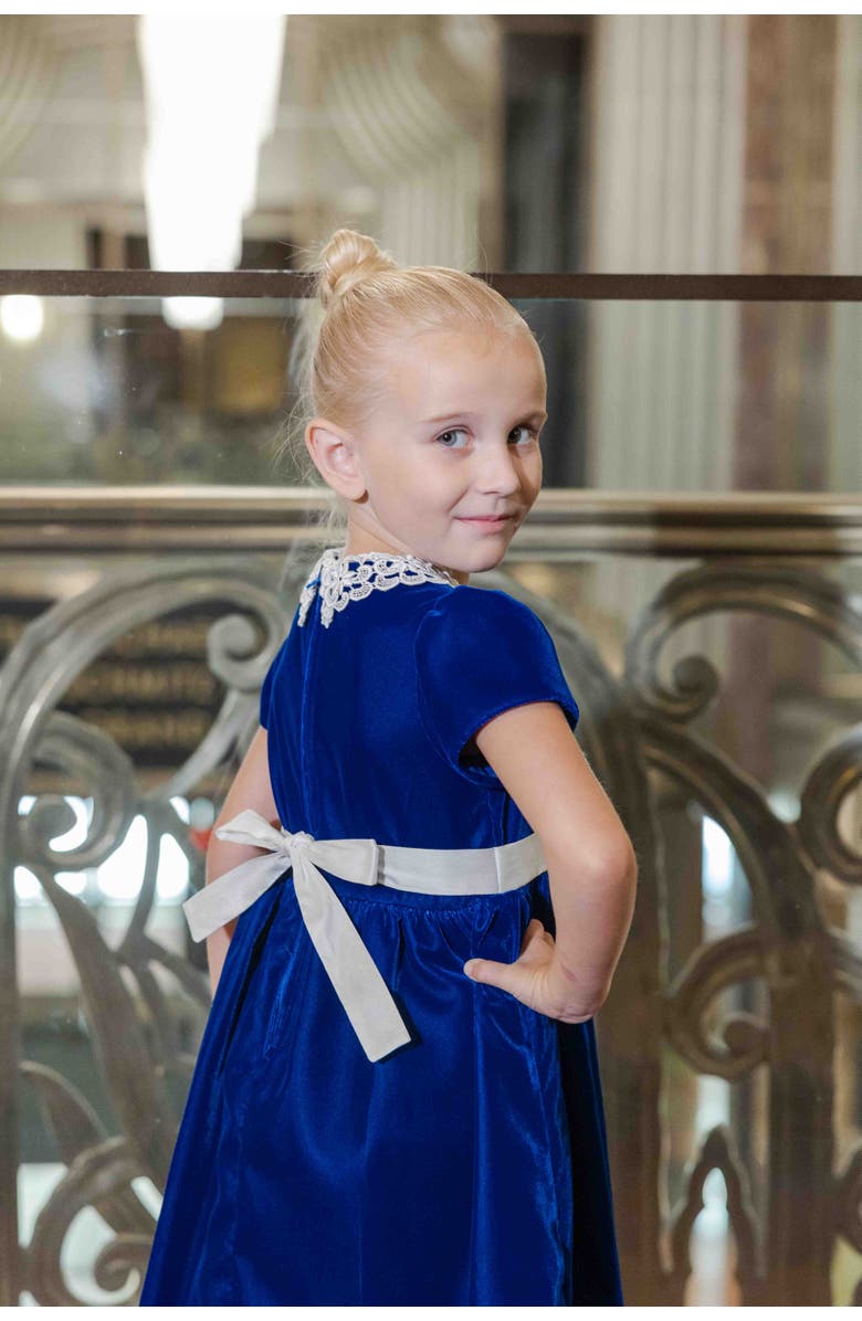 Florence Eiseman Velvet Dress With Lace Collar, Alternate, color, Royal Blue