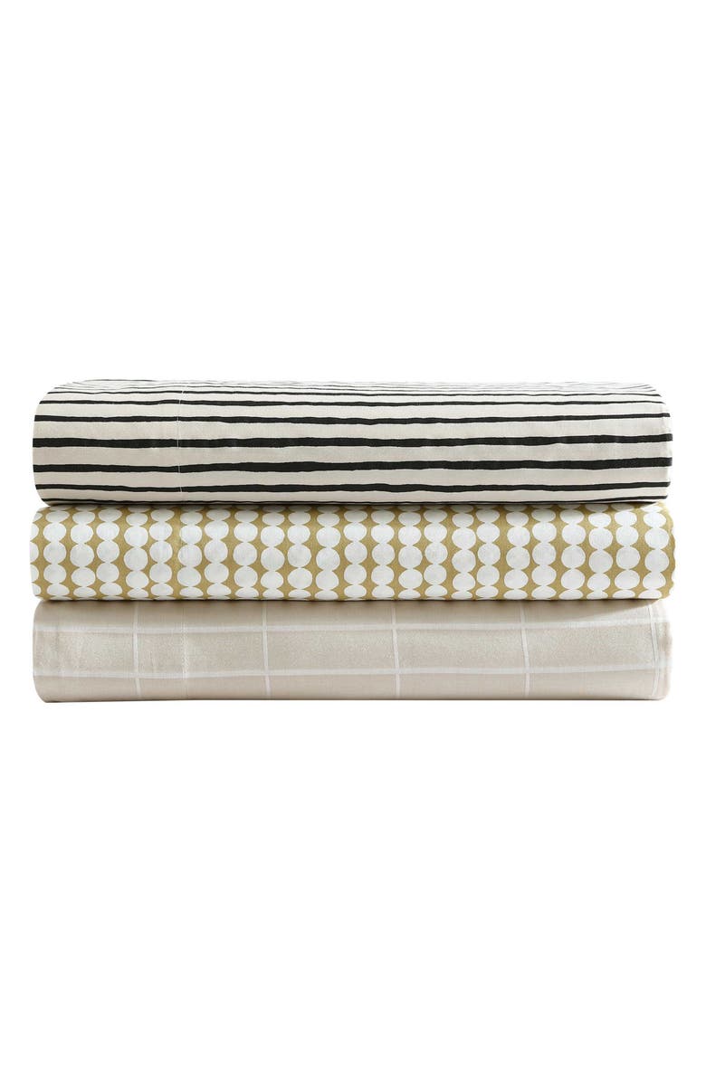 Marimekko Piccolo Stripe Cotton Sateen King Sheet Set, Alternate, color, Open Charcoal