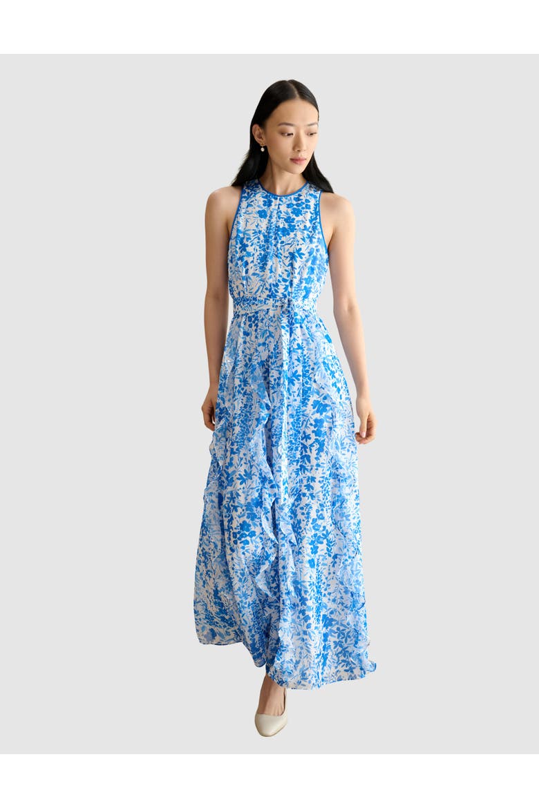 Taryn Floral Ruffle Maxi Dress, Main, color, Ivoryblue