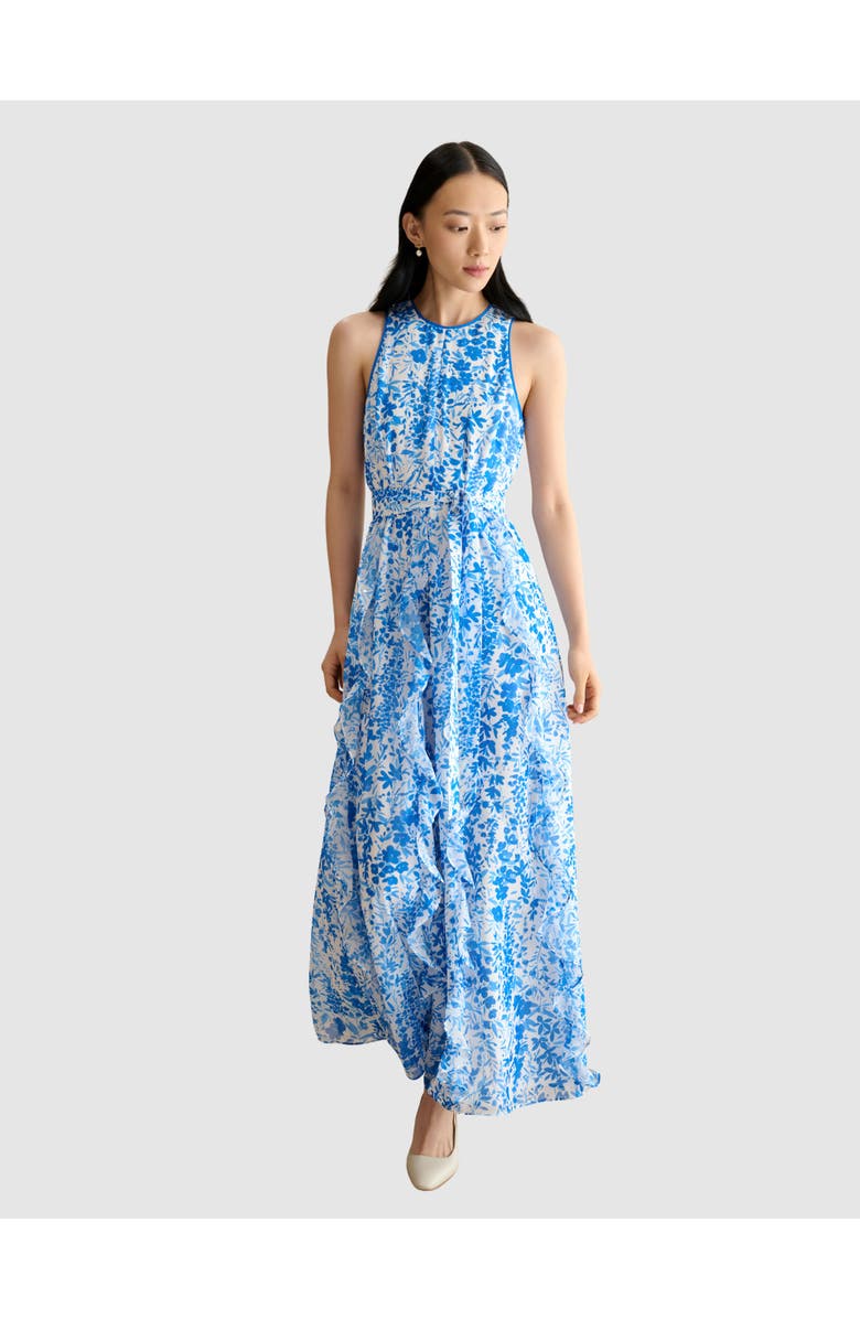 HOBBS LONDON Taryn Floral Ruffle Maxi Dress, Main, color, Ivoryblue