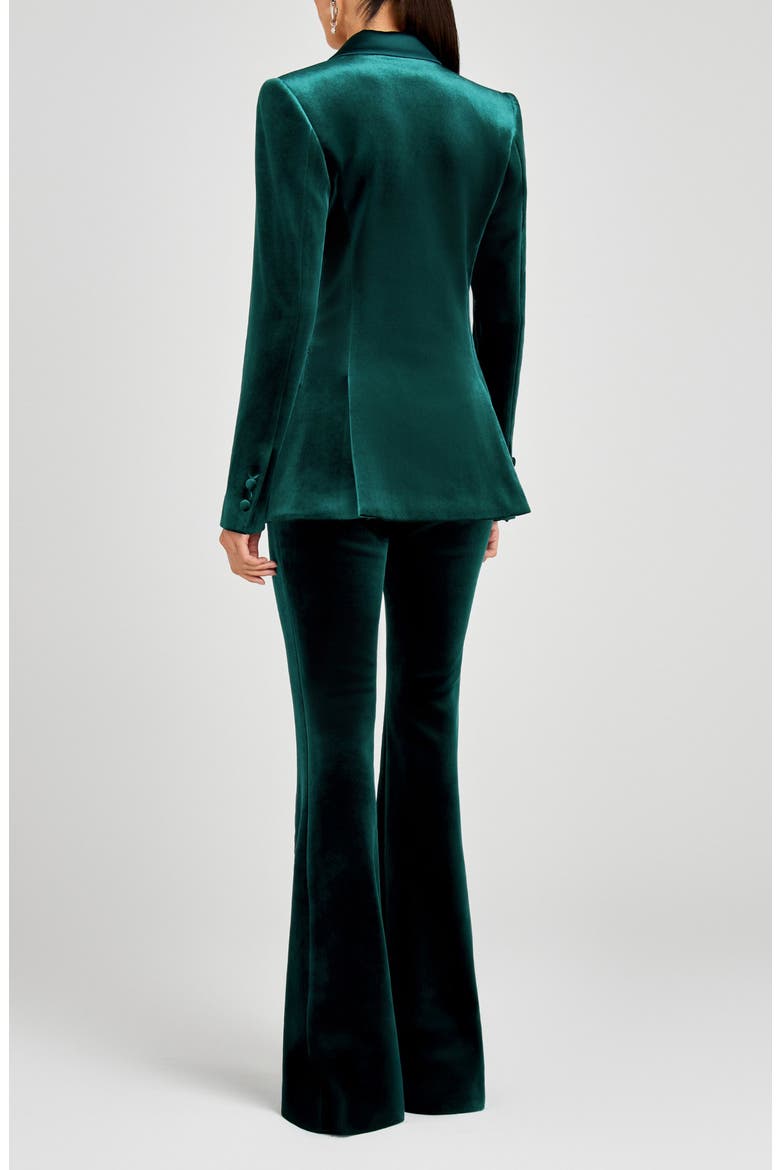 Beatrice Pintucked High Waist Flared Velvet Trousers, Alternate, color, GREEN