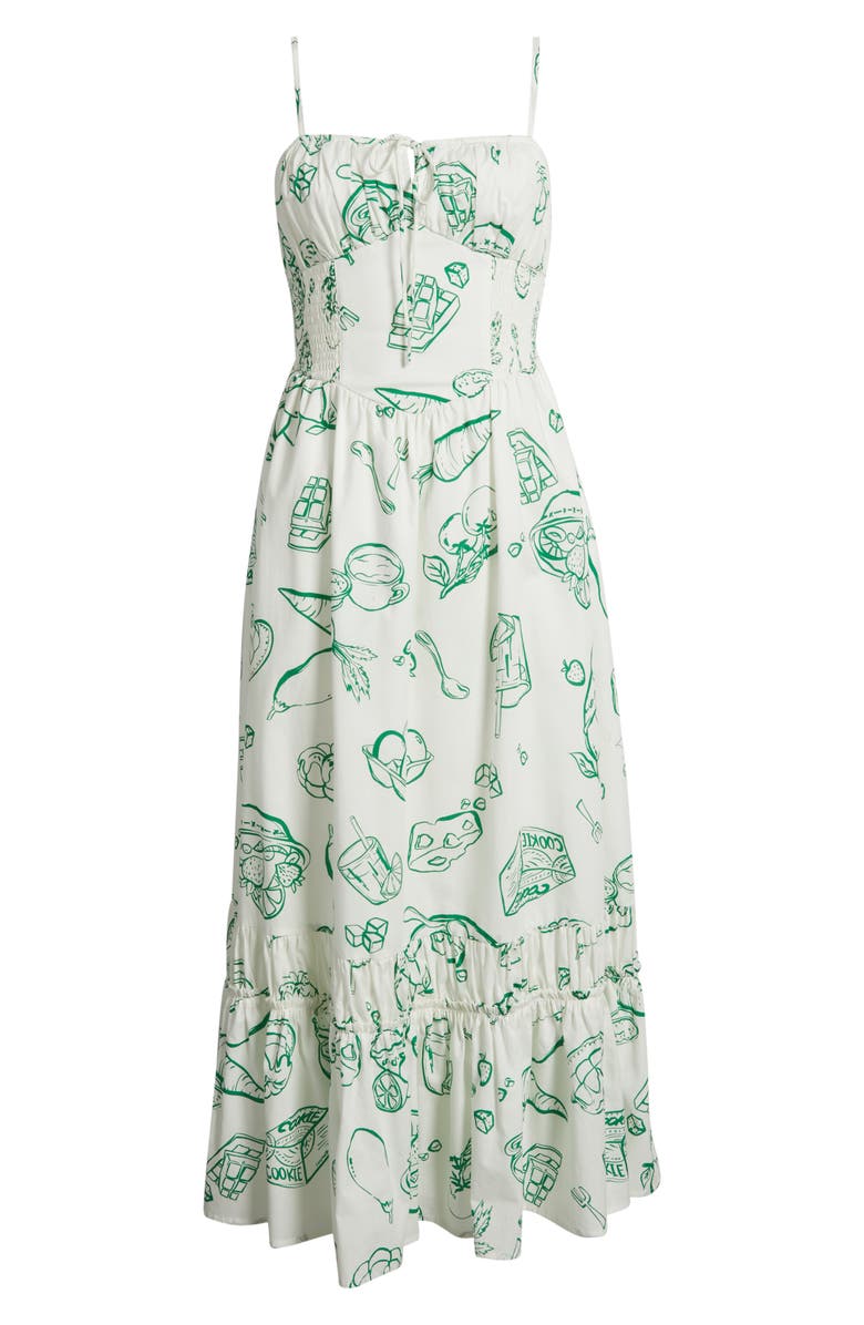 MOON RIVER Tie Keyhole Cotton Midi Sundress, Alternate, color, Green Multi