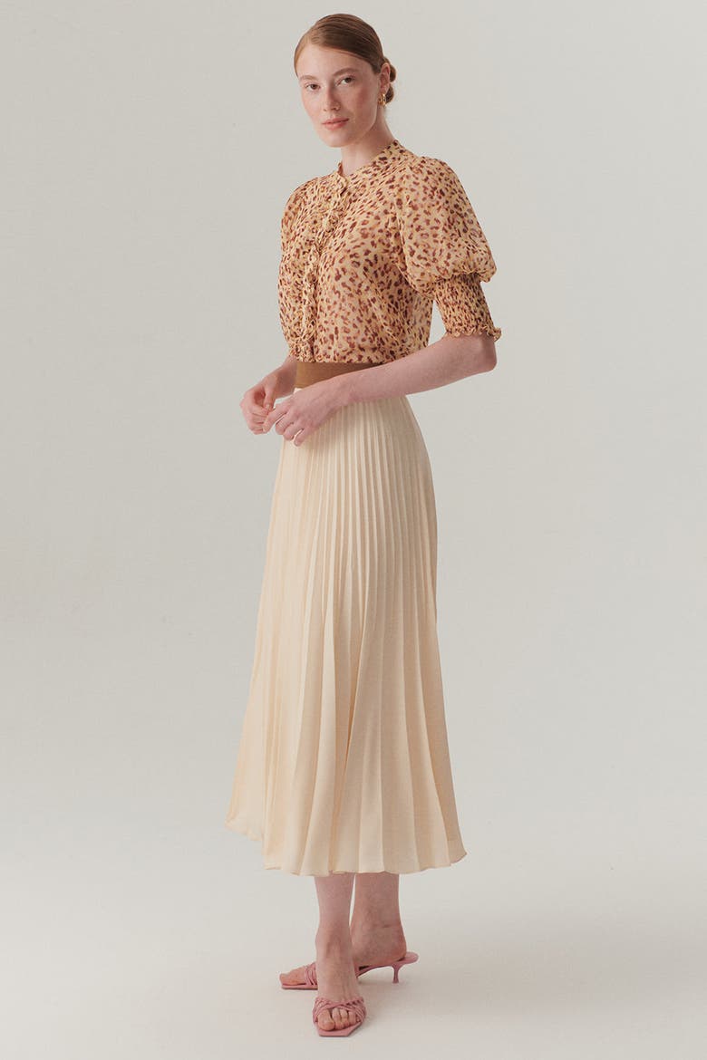 Diana Pleated Midi Skirt, Alternate, color, Ecru