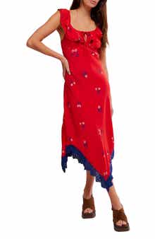 Free People Flock Together Floral Handkerchief Hem Midi Dress