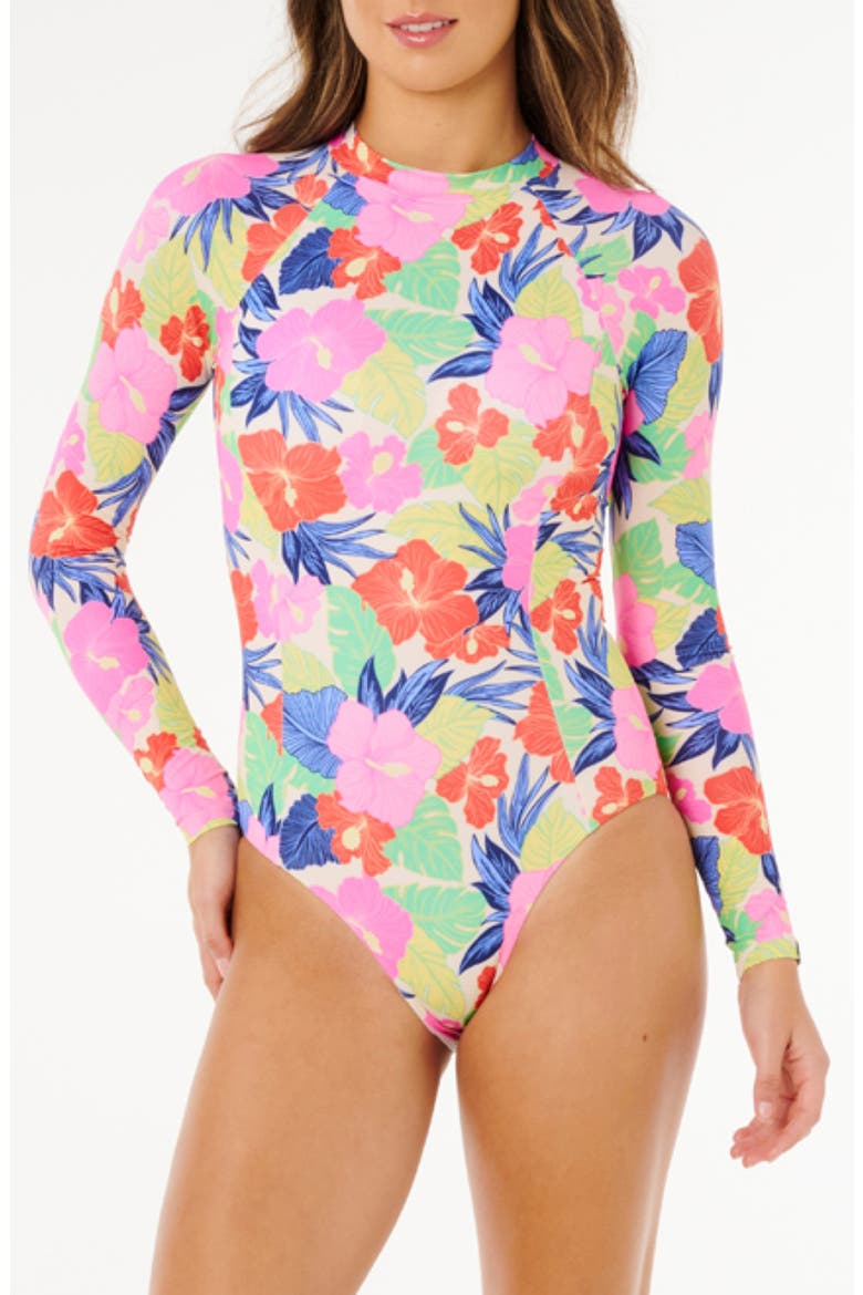 Party Wave UPF 50+ One-Piece Rashguard Swimsuit, Main, color, PINK MULTI