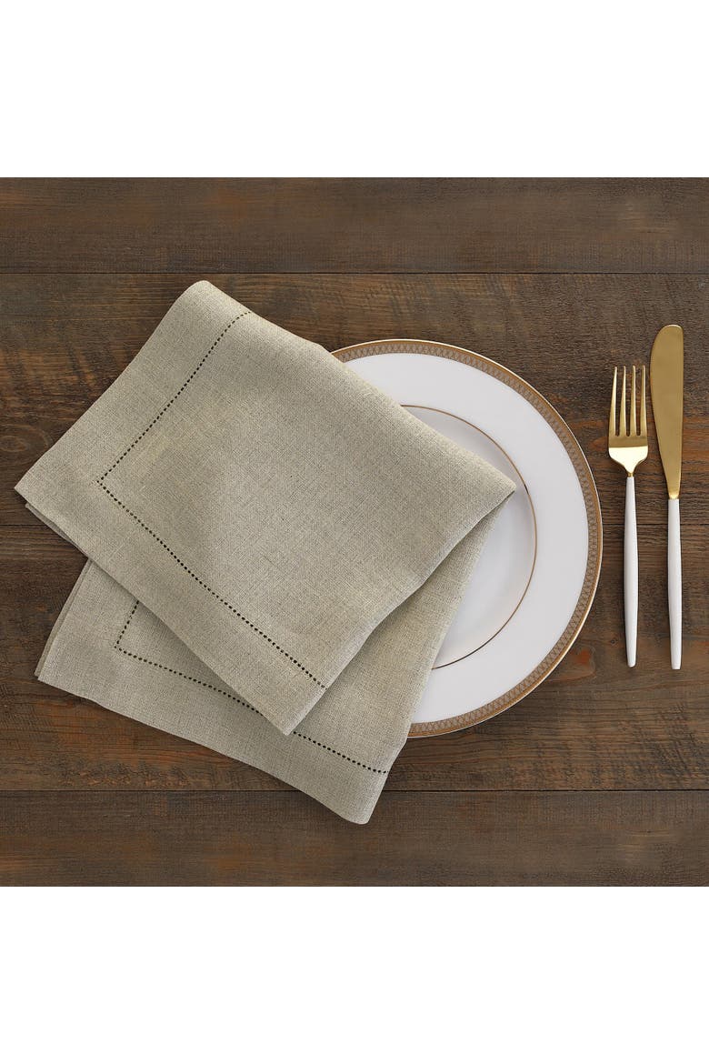 Linen Dinner Napkins Set of 4, 20 x 20" - Classic Hemstitch, Alternate, color, Natural