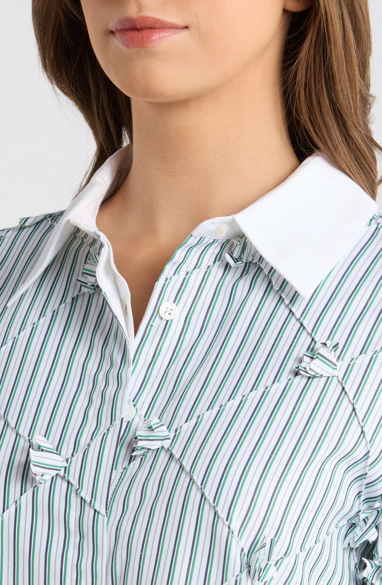 MAUDE CLUB Atlas Pinstripe Diamond Seam Button-Up Top, Alternate, color, Green Stripe