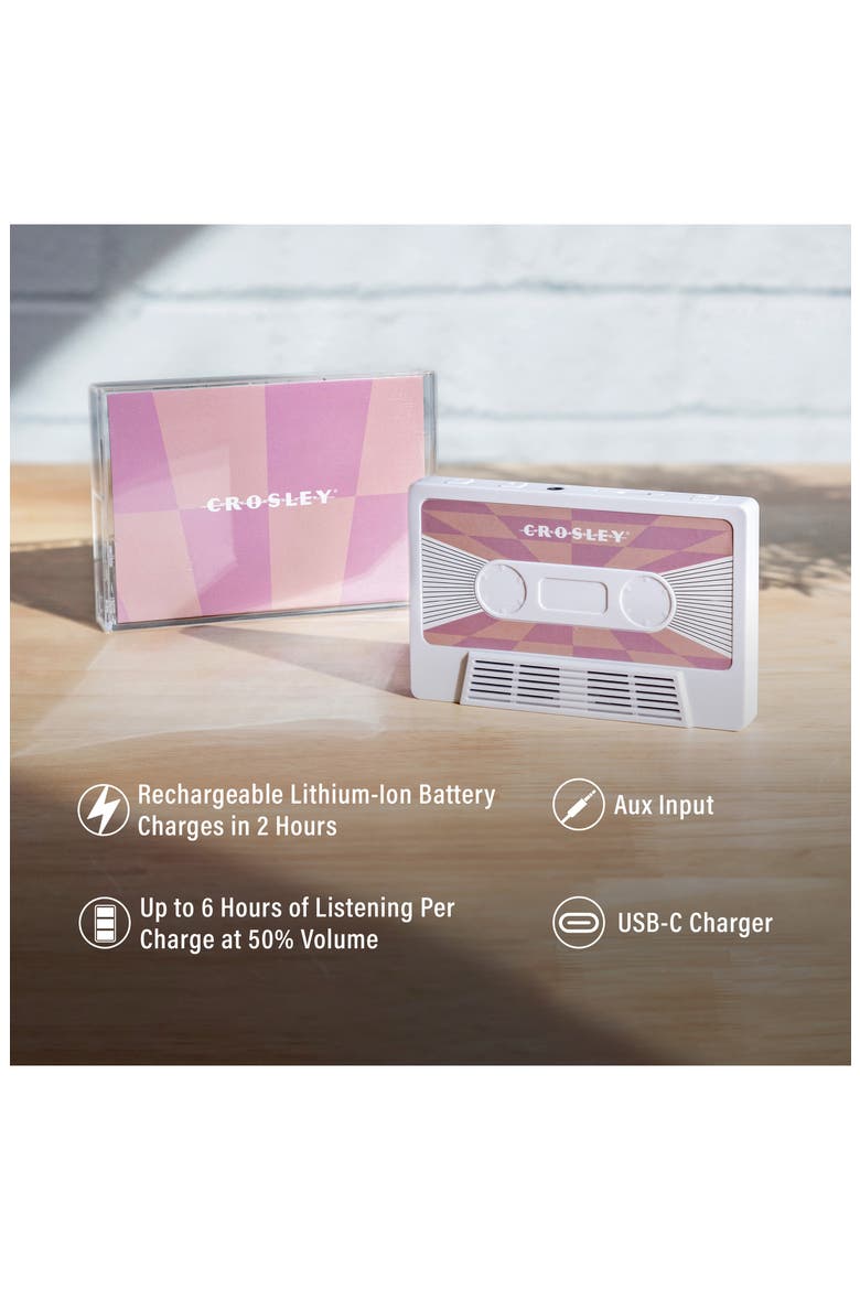 Cassette Tape Portable Bluetooth® Speaker, Alternate, color, PINK CHECKERED WHITE