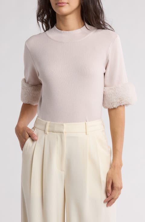 Faux Fur Elbow Sleeve Top