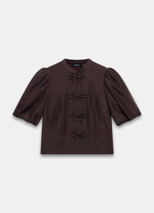 Mint Velvet Puff Sleeve Top With Flower Detail In Brown