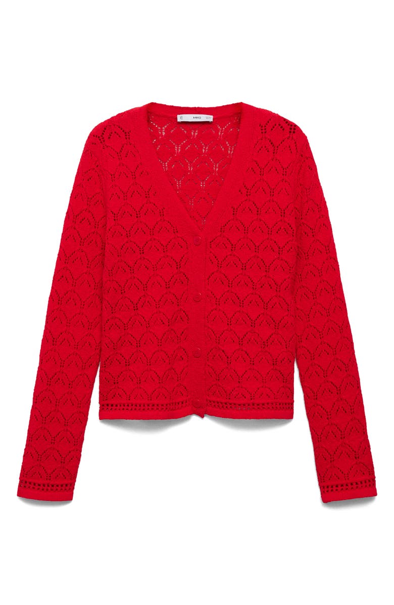 MANGO Pointelle Stitch Cotton Blend Cardigan, Alternate, color, Red