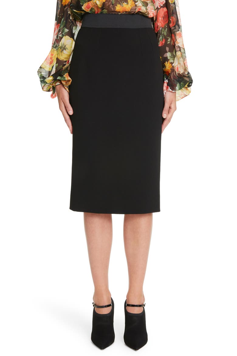 Stretch Wool Pencil Skirt, Main, color, BLACK