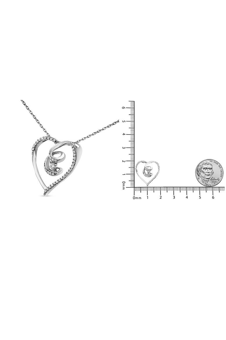 Silver 1/4 Cttw Diamond Open Heart Twisted Awareness Ribbon Pendant Necklace, Alternate, color, White
