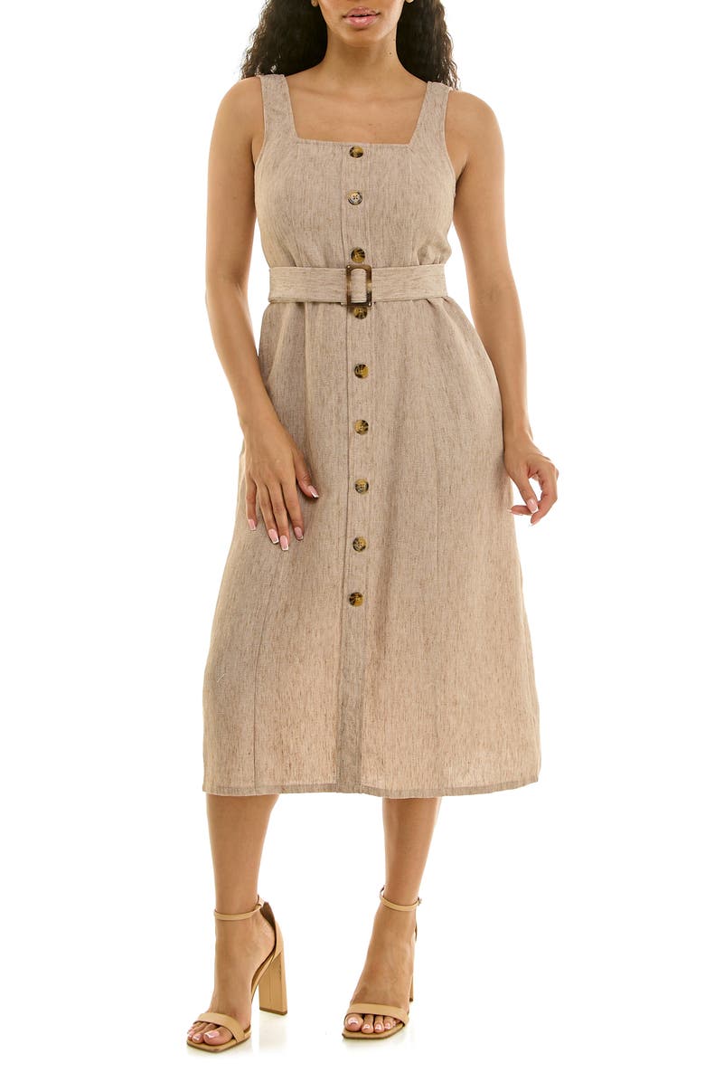 Nina Leonard Square Neck Button Front Dress, Main, color, Taupe