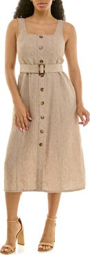 Nina Leonard Square Neck Button Front Dress