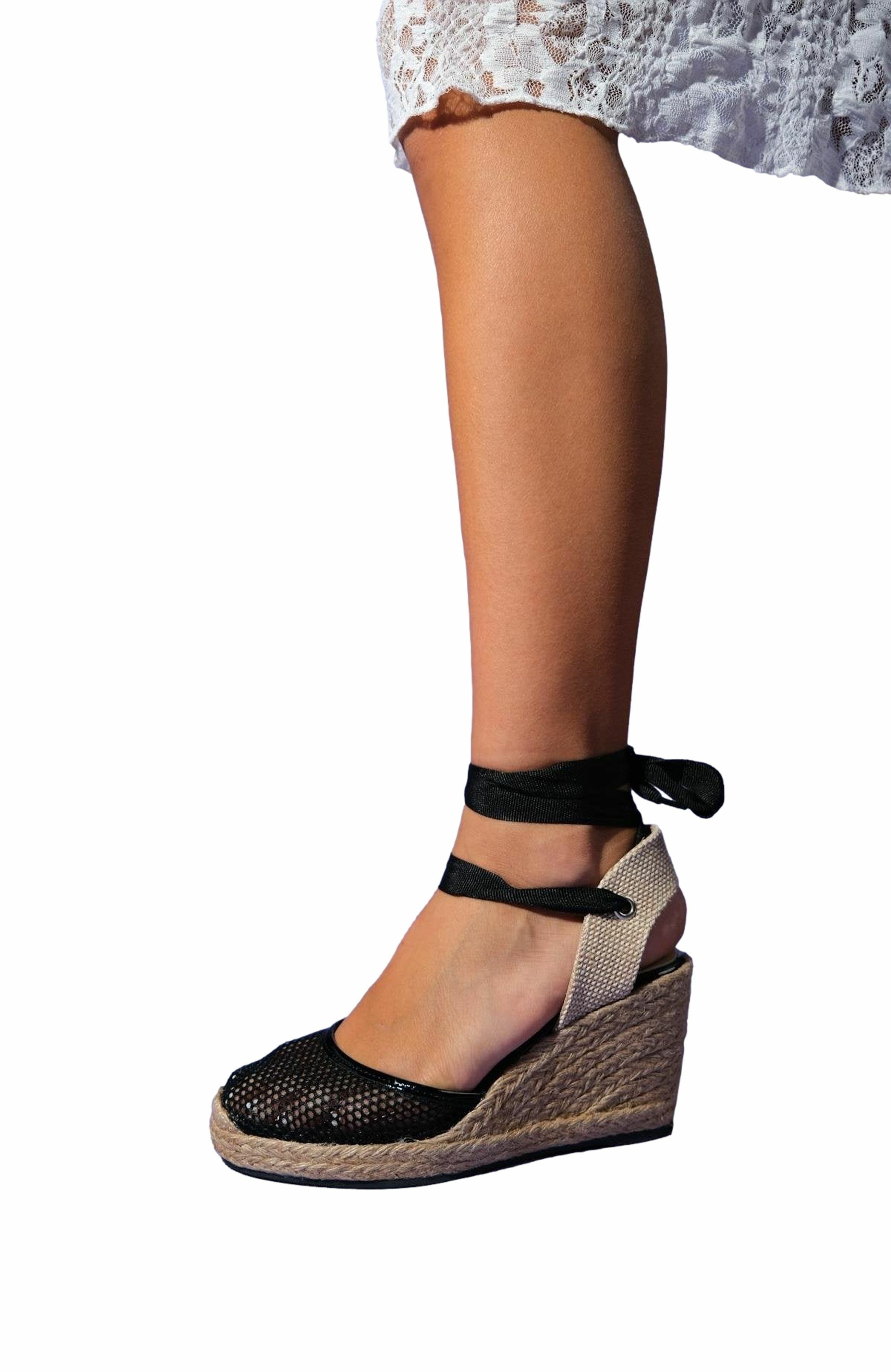 Forever & Always Shoes Lions Mesh Leather Wedge Espadrilles Sandal, Main, color, 