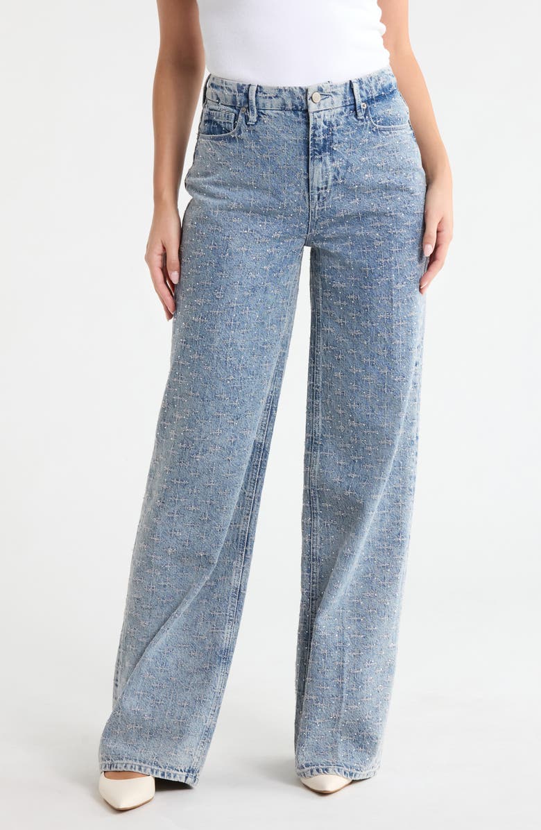 Good American Crystal Embellished High Waist Wide Leg Jeans, Main, color,