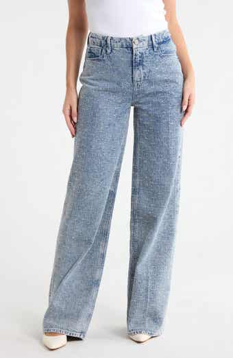 Good American Crystal Embellished High Waist Wide Leg Jeans