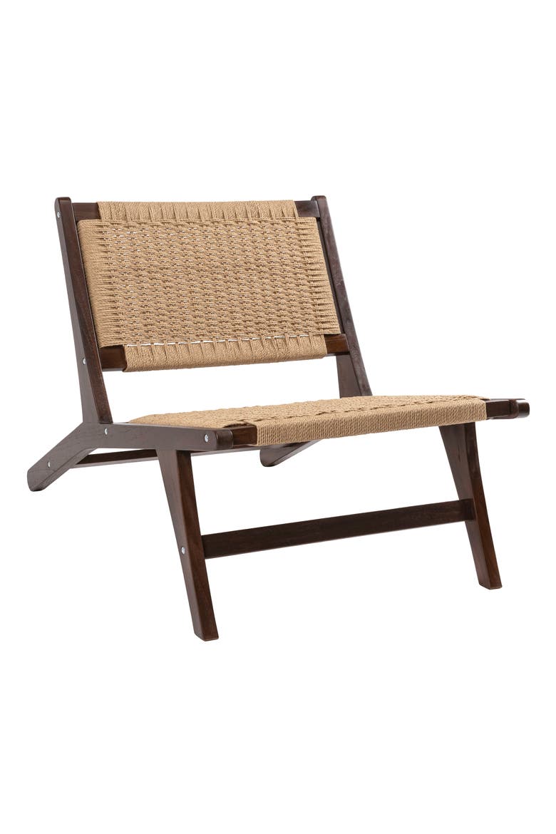 Parker Bohemian Armless Woven Yarn and Solid Indonesian Wood Accent Lounge Chair for Living Room Bedroom, Main, color, Dark Brown