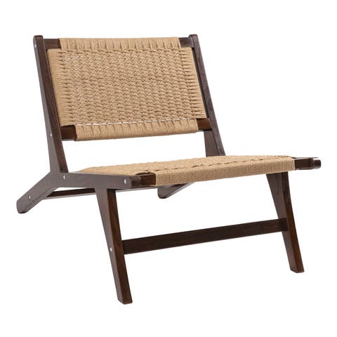 Parker Mid-Century Modern Woven Seagrass Wood Armless Indoor Lounge Chair