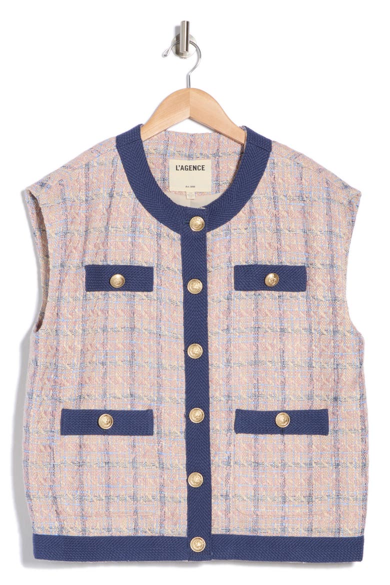 Laurel Oversize Tweed Vest, Alternate, color, TAN/ DUSTY PINK/ BLUE