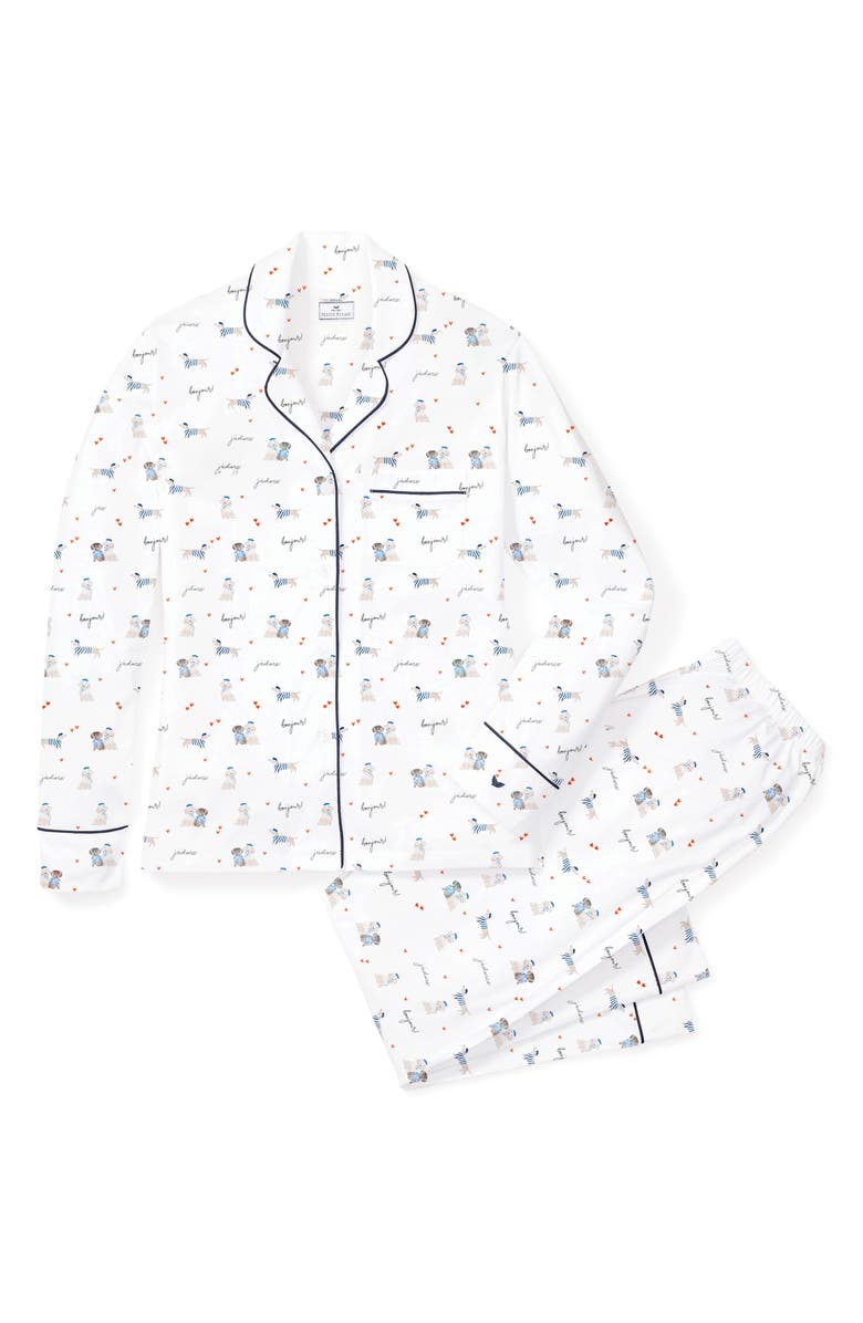 Petite Plume Pima Cotton Jersey Long Pajamas, Alternate, color, White
