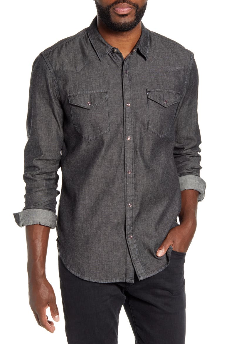 Clint Snap-Up Western Shirt, Main, color, BLACK
