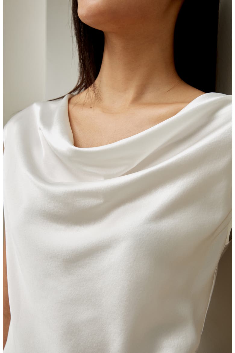 Women's Silk Charmeuse Cowl Neck Top, Alternate, color, Ivory