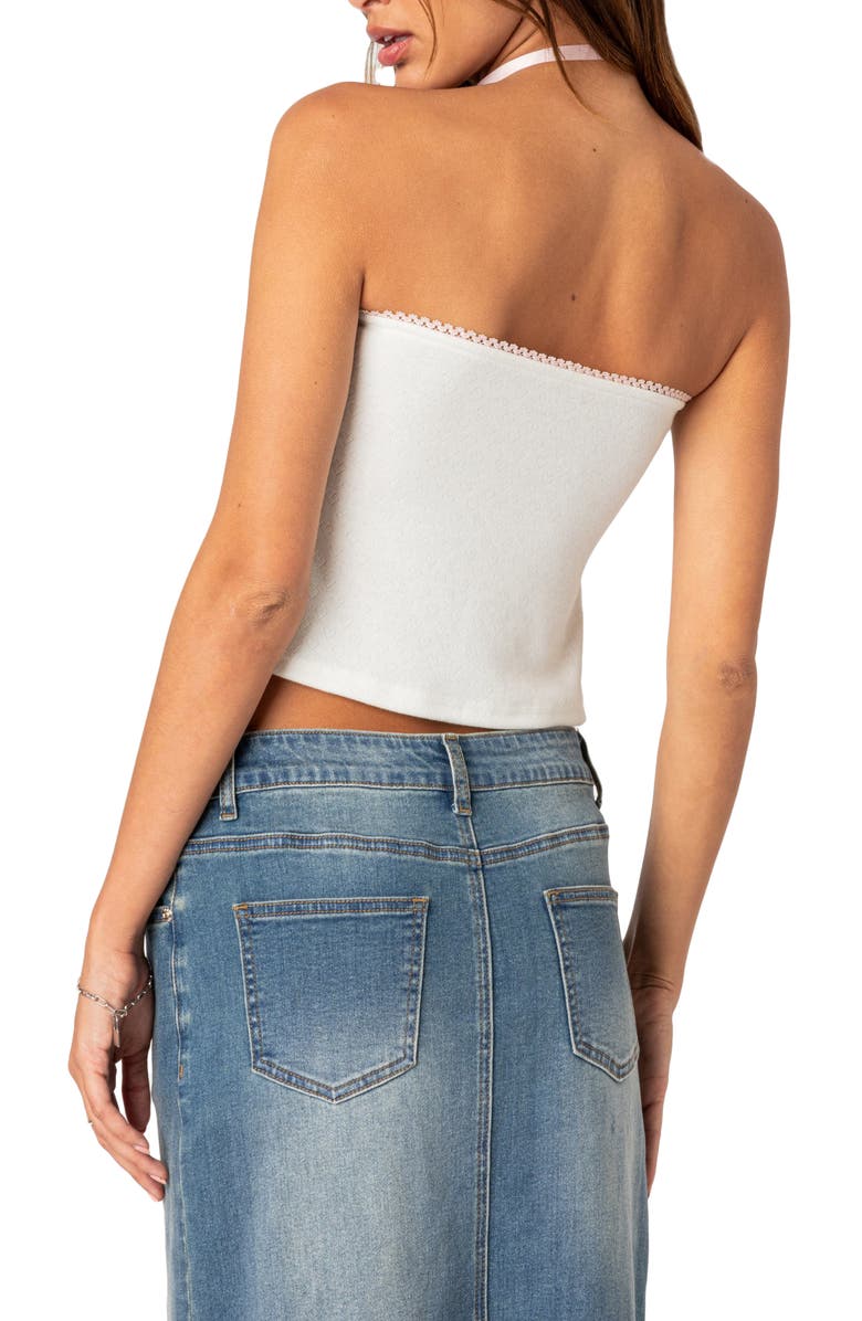 EDIKTED Percy Pointelle Split Front Tube Top, Alternate, color, White