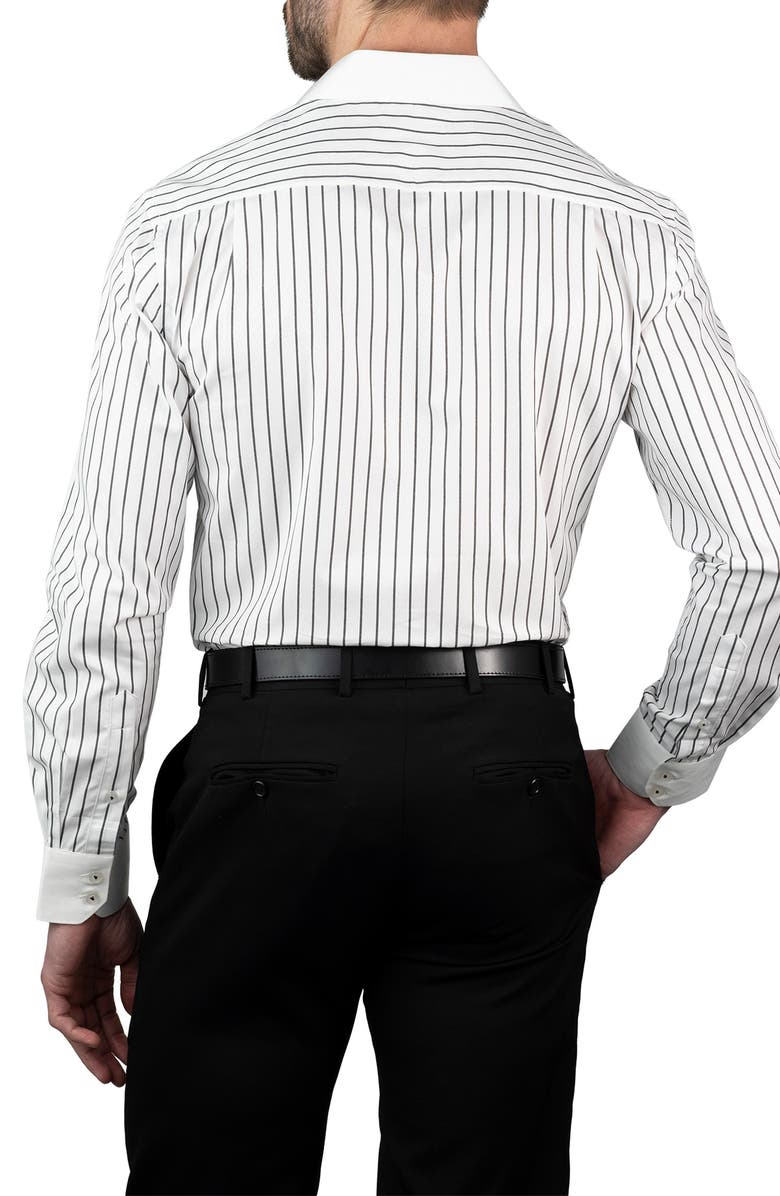 KARL LAGERFELD Trim Fit Stripe Cotton Dress Shirt, Alternate, color, Black White