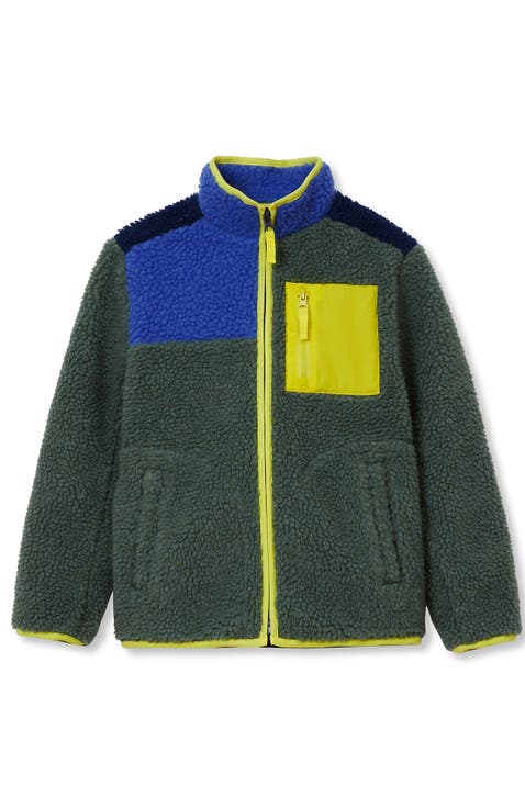 Kids High Pile Contrast Full Zip Up Jacket