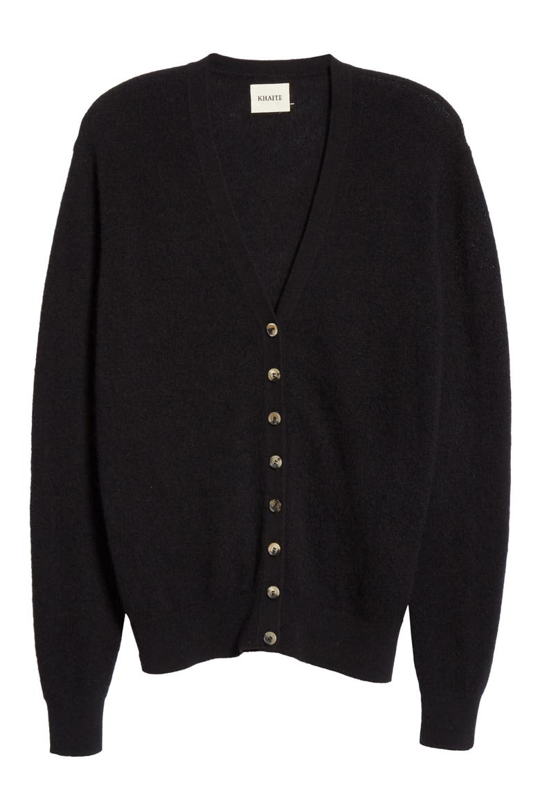 Amelia Button Front Cashmere Cardigan, Alternate, color, BLACK