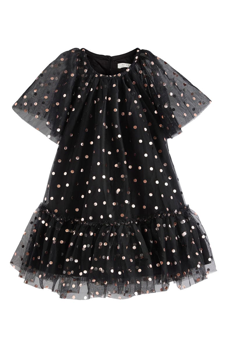 NEXT Kids' Foil Dot Tulle Party Dress, Main, color, Black