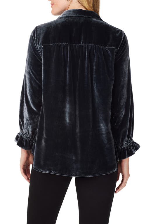 Foxcroft Riven Plush Velvet Button-up Shirt In Blue