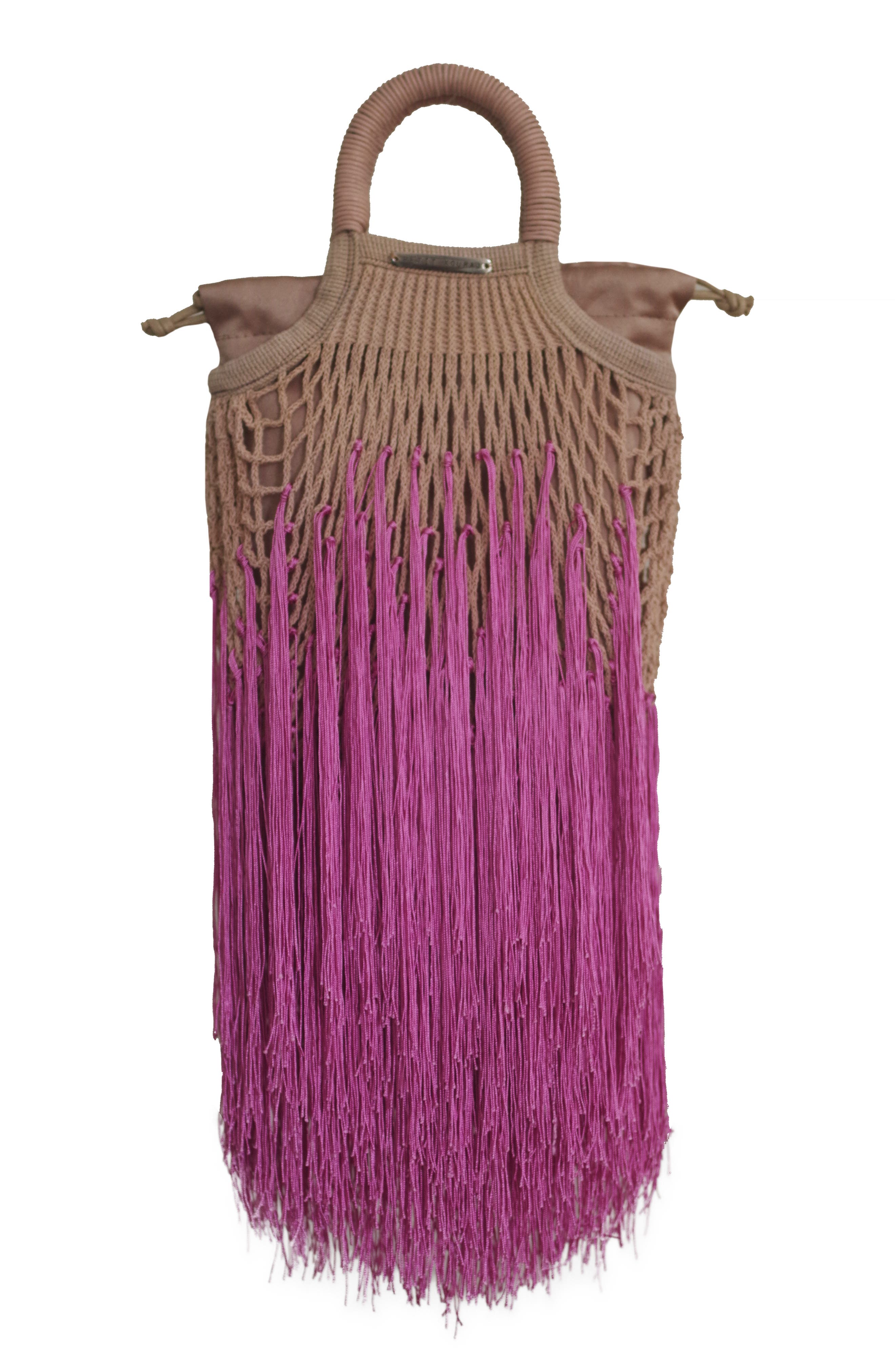 Mini Fringe Top Handle Bag, Main, color, PETAL