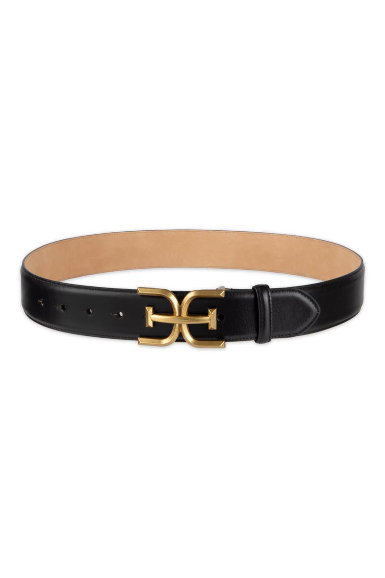 Logo Buckle Leather Belt, Alternate, color, BLACK