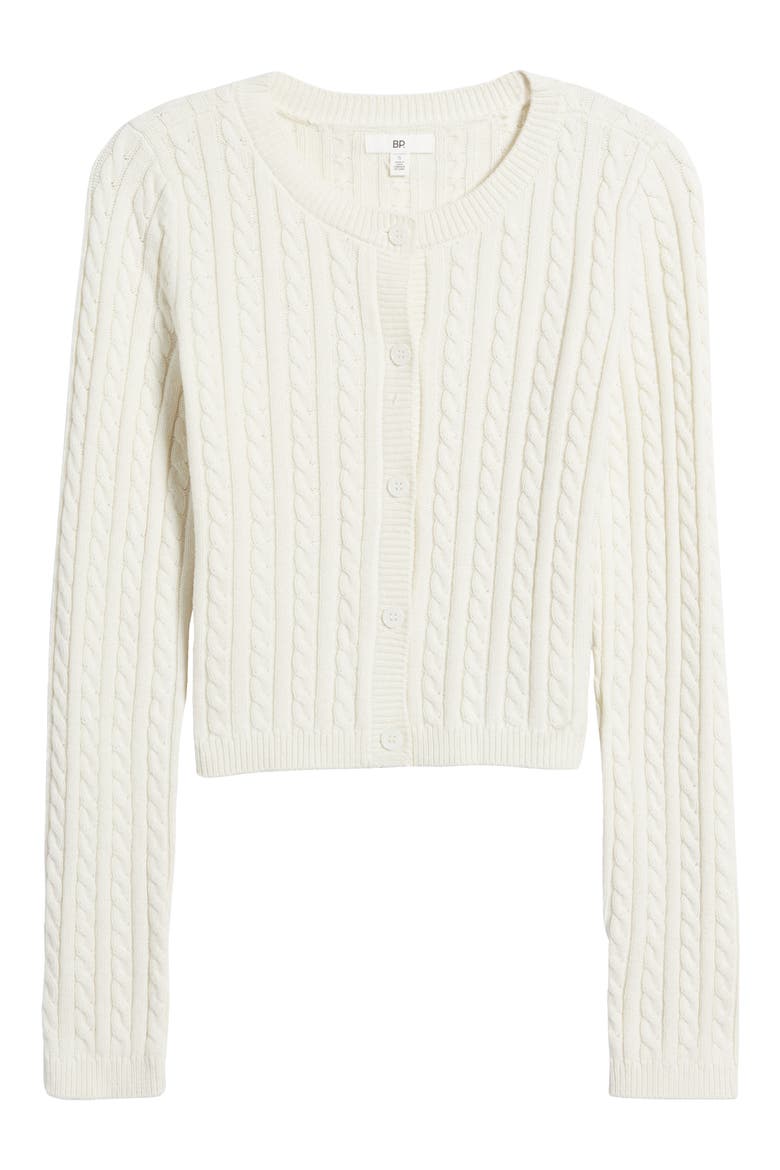 Cable Crewneck Cardigan, Alternate, color, IVORY
