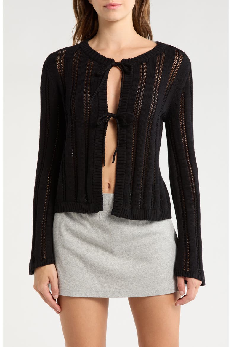 Tie Front Cardigan, Main, color, BLACK