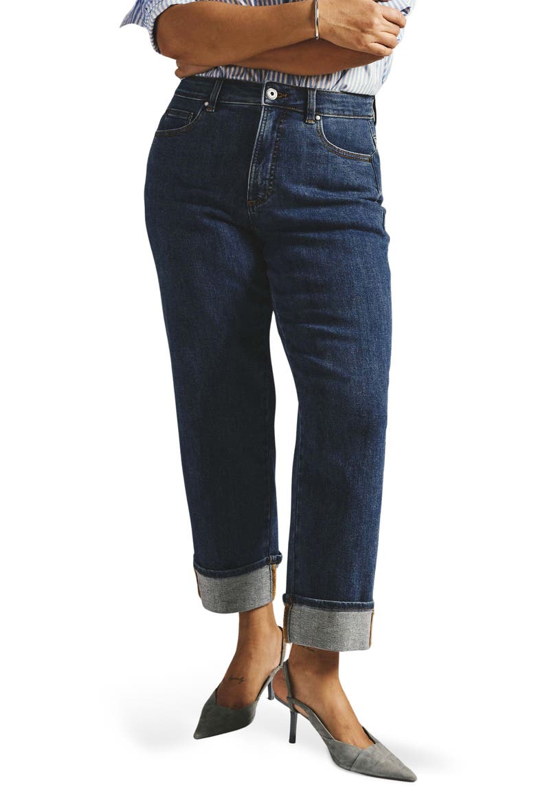 Stevie High Waist Cuffed Straight Leg Jeans, Main, color, ODEON BLUE
