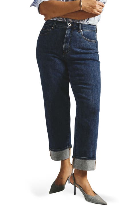 Stevie High Waist Cuffed Straight Leg Jeans