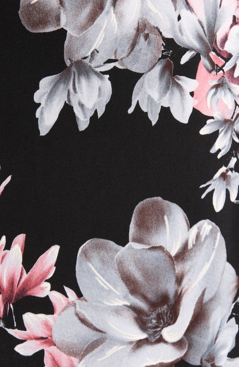 Connected Apparel Floral Cowl Neck Cap Sleeve Midi Dress, Alternate, color, Black