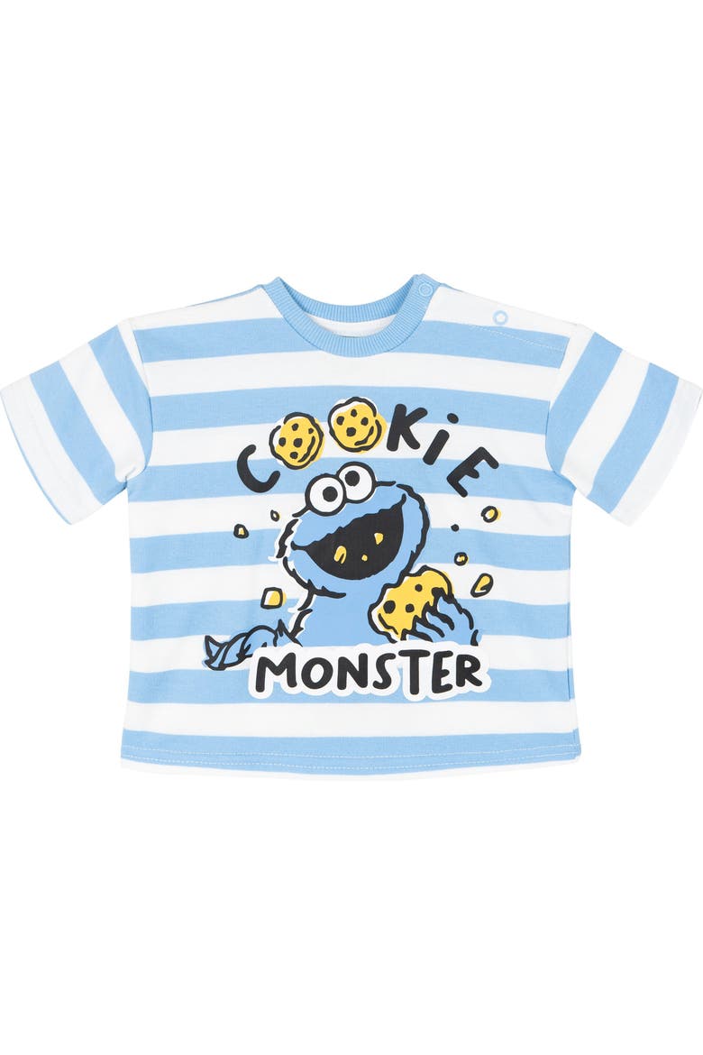 T-Shirt and French Terry Shorts Set, Alternate, color, Cookie Monster Stripe
