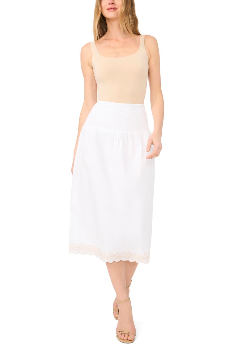 Embroidered Hem Cotton Midi Skirt, Alternate, color, BRIGHT WHITE