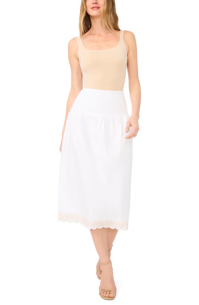 Parker Embroidered Hem Cotton Midi Skirt, Alternate, color, Bright White
