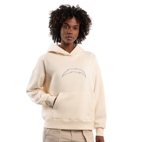 Women
s Starter  Cream Los Angeles Chargers Rhinestone Relaxed Hoodie
