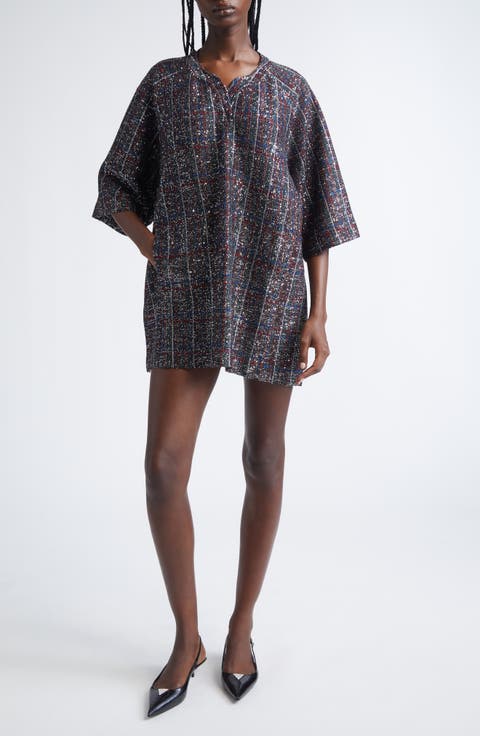 Sequin Plaid Knit Minidress