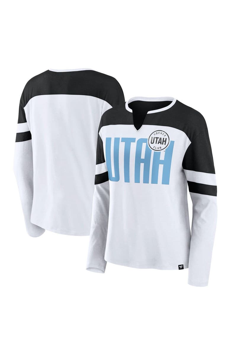 FANATICS Women's Fanatics White/Black Utah Hockey Club Frozen Notch Neck Long Sleeve T-Shirt, Main, color, White