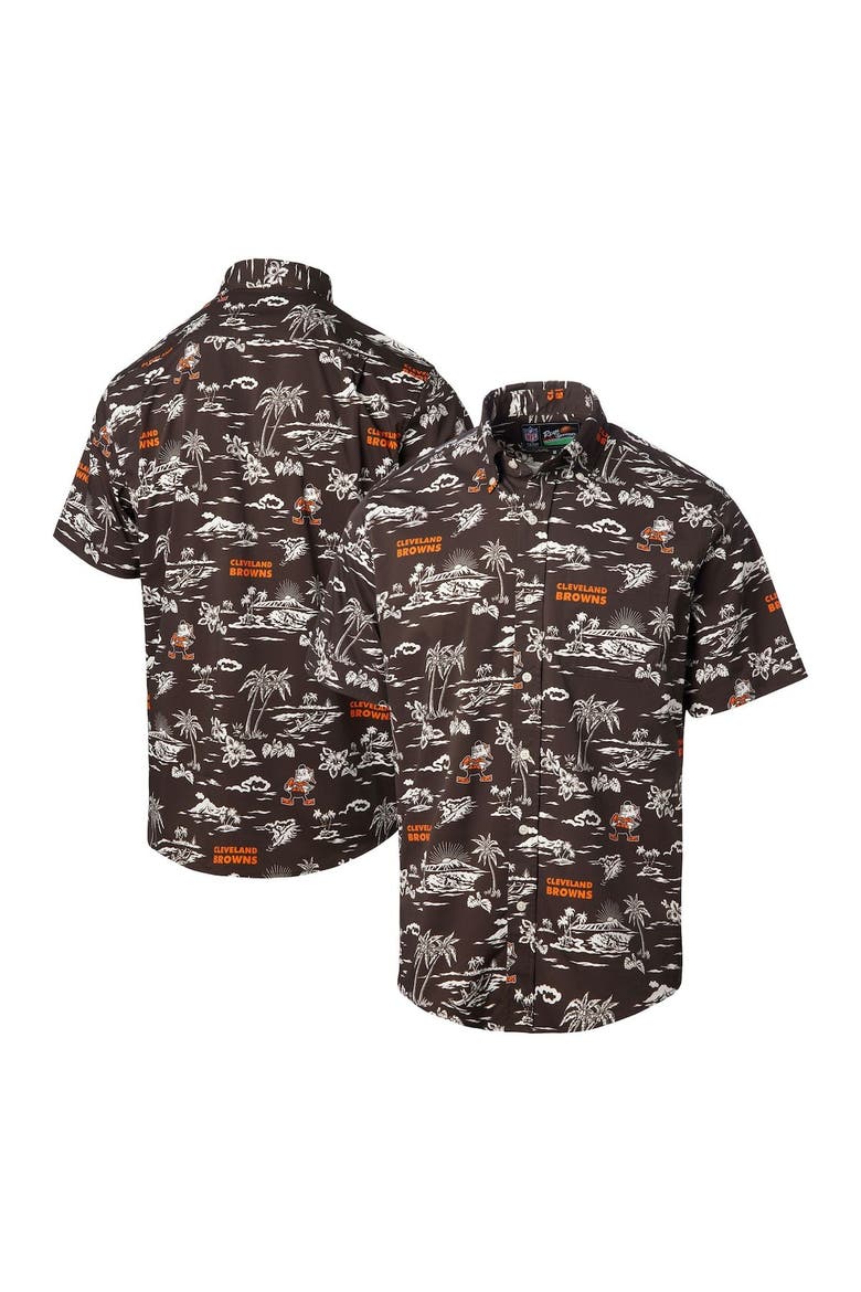Men's Reyn Spooner Brown Cleveland Browns Throwback Kekai Print Button-Up Shirt, Main, color, Brown