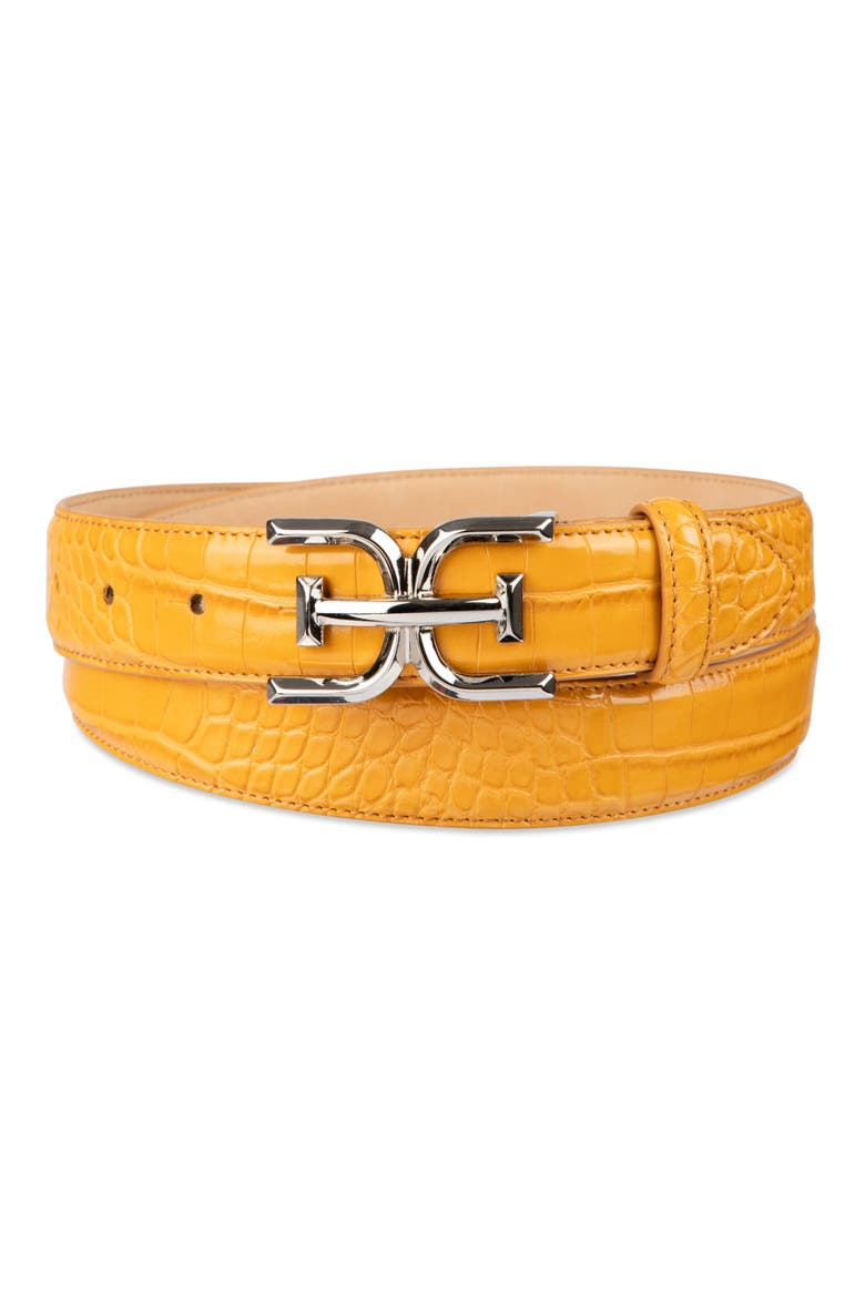 Logo Buckle Belt, Alternate, color, MUSTARD CROC