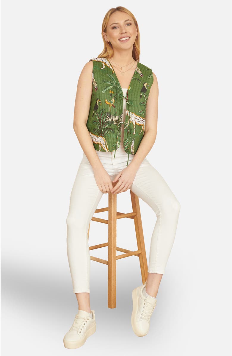 Yumi Animal Reversible Cotton Quilted Jacket, Alternate, color, Green